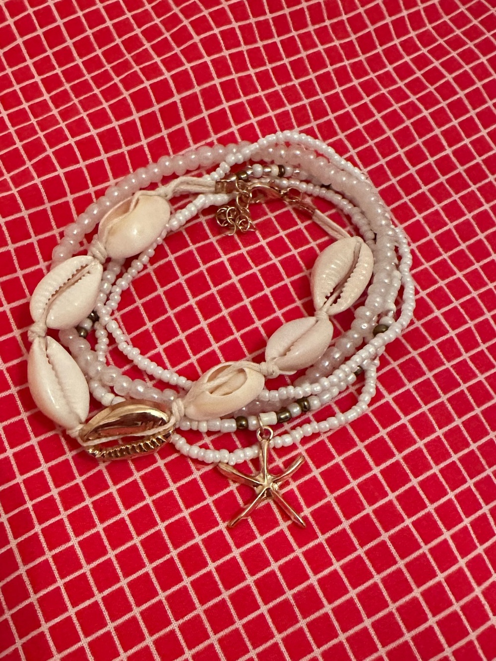 Set of 5 Shell & Pearl Multi-Strand Anklet